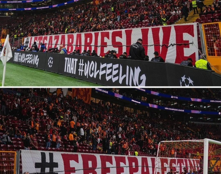 加拉塔萨雷球迷声援巴勒斯坦民众：若耶路撒冷不自由，世界皆囚徒